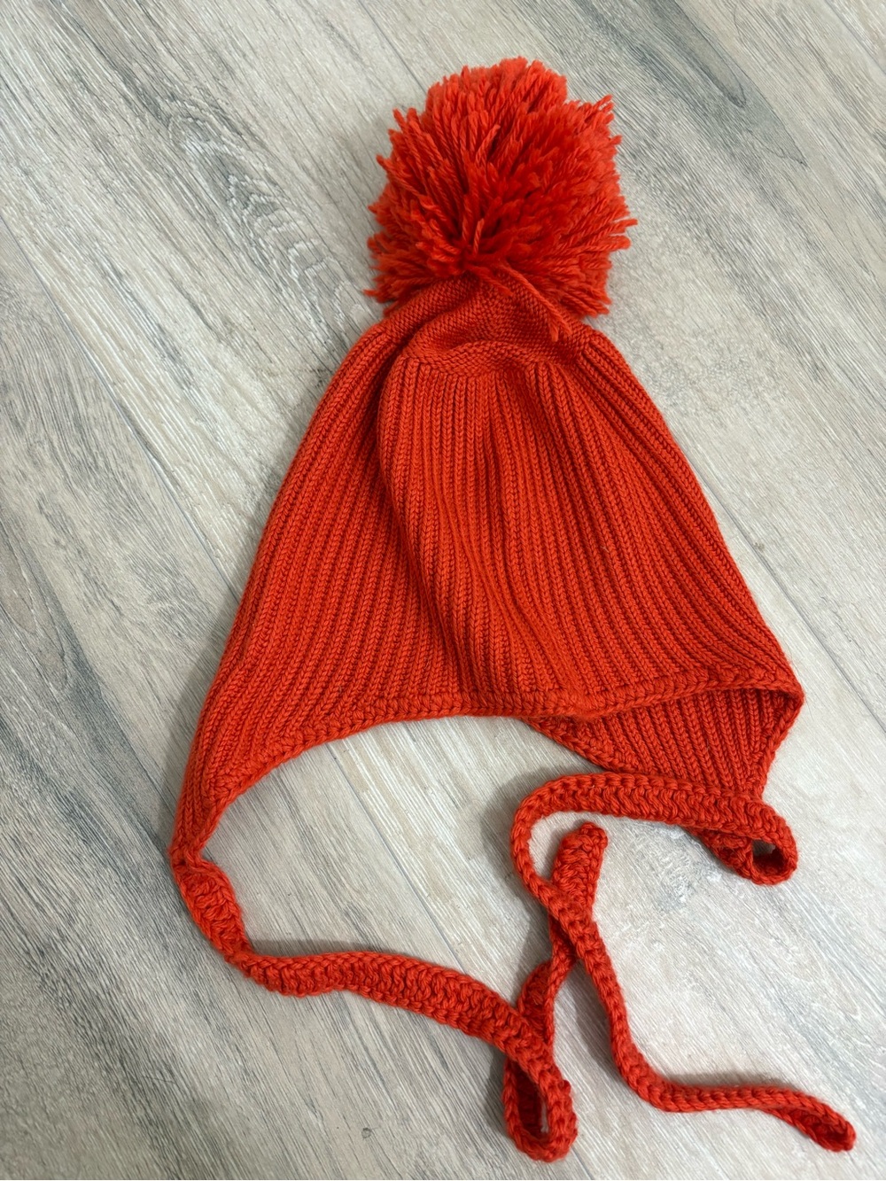 GAP Orange Knit Earflap Hat with Pom